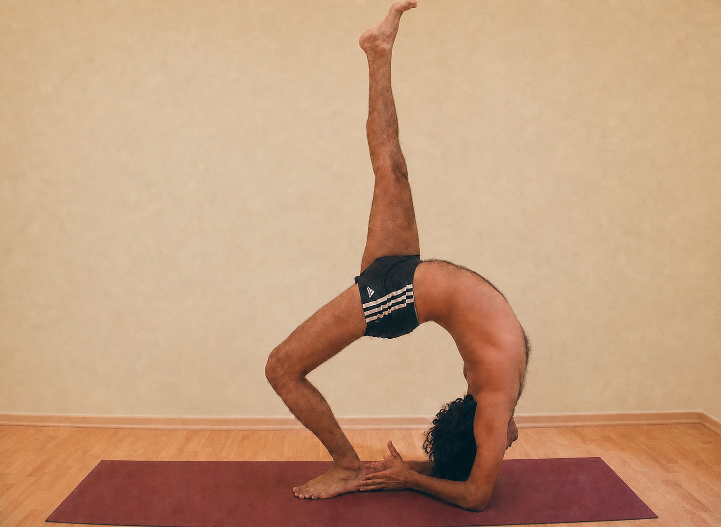 Eka Pada Viparita Dandasana yoga practice demonstrated by Pankaj